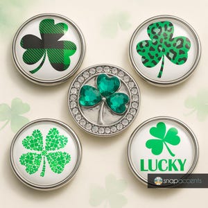 St. Patrick's Day Snap Jewelry Ginger Charm, 18MM Lucky Shamrock Clover 18MM Green Irish Button Fits Custom Bracelets, Necklaces, Rings