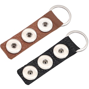 Genuine Leather Keychain Snap Jewelry Black Brown Car Key Ring Fits 3 Customizable 18MM 20MM Ginger Charm Buttons