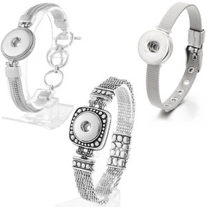 Snap Jewelry Ginger Charm Bracelet, Adjustable Snap Charm Silver Bracelet, Fits Women&#39;s 18MM 20MM Customizable Buttons