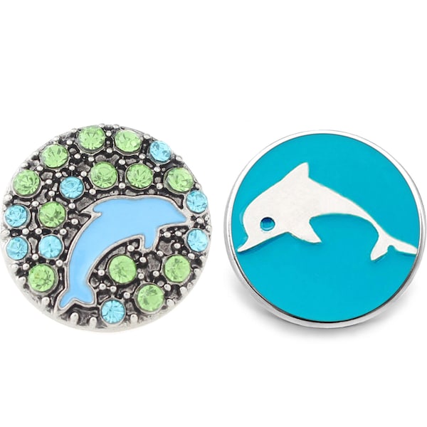 Dolphin Snap Jewelry Ginger Charm, 20MM Blue Green Ocean Sea Animal Button, Fits Girls Customizable Bracelets, Necklaces, Keychains, Rings