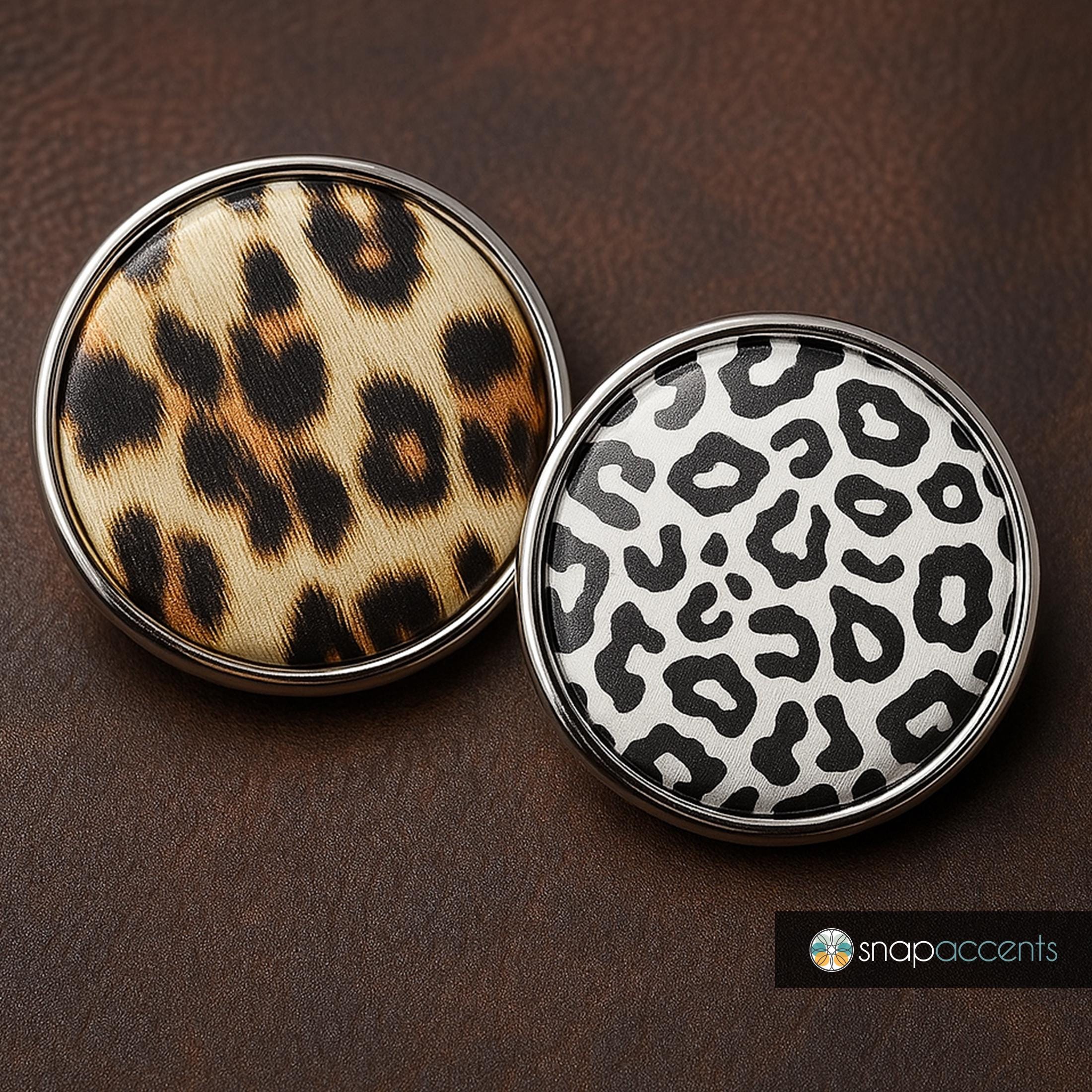 SnapAccents Brown Leopard Print Snap Jewelry Charm - 18MM Animal Print Magnolia Vine Ginger Button For Necklaces, Bracelets, Keychains & Rings
