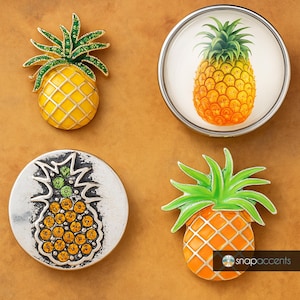 Adorno de piña con forma de jengibre, 18 mm, corona alta, botón amarillo. Ideal para pulseras, collares, llaveros y anillos personalizables para niñas.