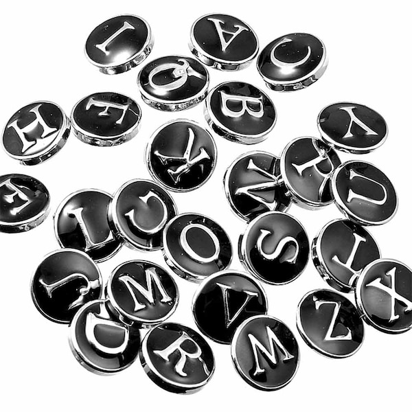 Bouton noir avec lettre pression, breloque gingembre, monogramme alphabet, 18 mm, bouton pour bracelets, colliers, porte-clés, bagues personnalisables
