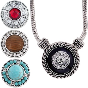 Snap Jewelry Set - Snap Charm, 1 Silver 20-inch Ginger Charm Adjustable Necklace Bundle, Fits Women&#39;s 18MM 20MM Snap Charm Buttons
