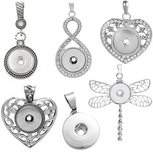 Snap Jewelry Pendant, Fits 18MM 20MM Ginger Charm Necklaces, Women&#39;s Stainless Steel Silver Necklace Pendant for Custom Snap Charm Buttons