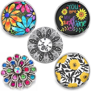 Blume Snap Schmuck Ingwer Charme, 18MM Sonnenschein Aquarell Gänseblümchen, Sonnenblume Snap Charm Button, Passend für Frauen Armbänder, Halsketten