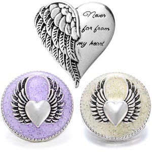 Snap Jewelry Memorial Angel Wing Ginger Charm, 18 mm zilverkleurige Heart Heaven Family-knop
