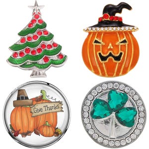 Snap Jewelry 4 Snap Set - Christmas, Halloween, Thanksgiving, St. Patrick&#39;s Day, Fits 18MM 20MM Ginger Charm Snap Buttons