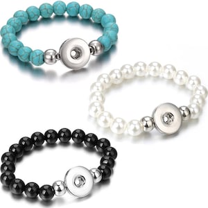 Bead Snap Jewelry Ginger Charm Bracelet, 6.5in. Stretch Adjustable Band, Fits 18MM 20MM Women&#39;s Customizable Snap Charm Buttons