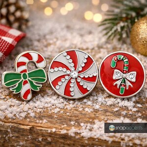 Peppermint Snap Jewelry Ginger Charm Candy Cane Christmas 18MM Holiday Button Fits Customizable Bracelets, Necklaces, Keychains, Rings
