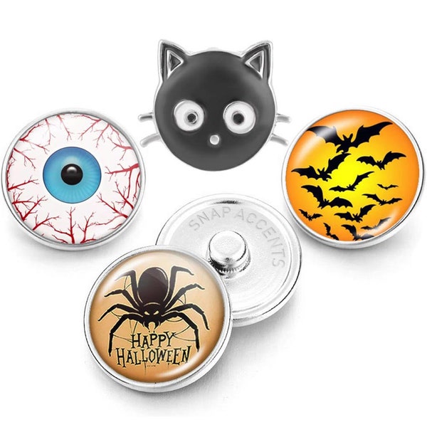 Halloween Snap Jewelry Ginger Charm Costume 18MM 20MM Spider Eyeball Bats Black Cat Scary Buttons Fits Customizable Bracelets, Necklaces