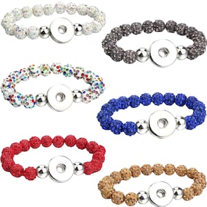 Snap Jewelry Ginger Charm Bracelet, 6.5 inch Stretch Adjustable Bead Sparkle Band, Fits 18MM 20MM Women&#39;s Girls Custom Snap Charm Buttons