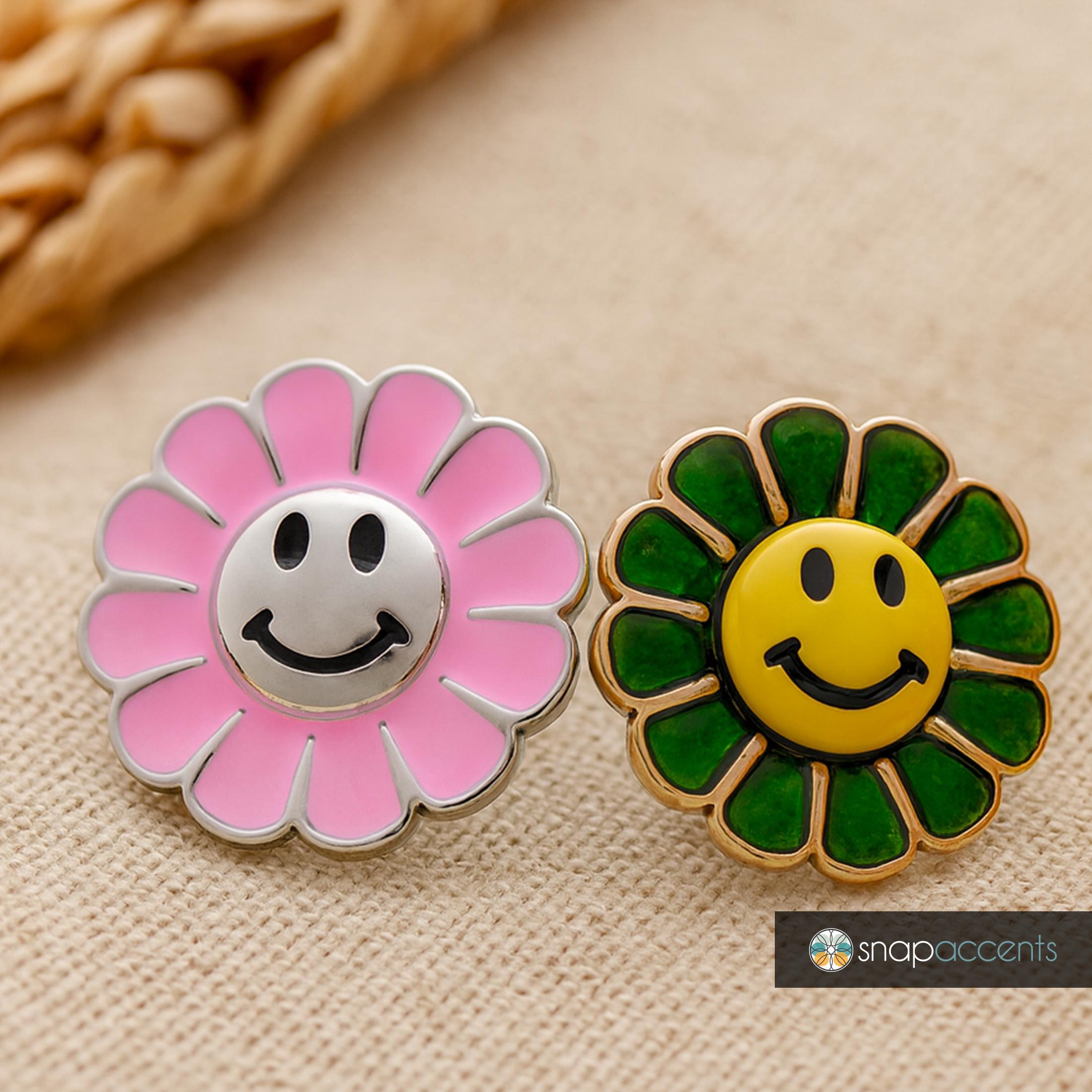 Snap Jewelry Ginger Charm 18MM Pink Green Flower Button, for