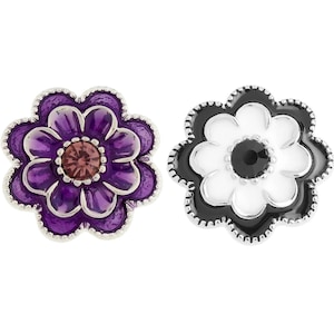 Flower Snap Jewelry Ginger Charm, 18MM Enamel Rhinestone Floral Button, Fits Women&#39;s Custom Snap Charm Bracelets, Necklaces, Keychains