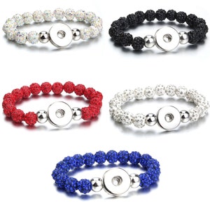 Snap Jewelry Ginger Charm Bracelet, 6.5 inch Stretch Adjustable Bead Sparkle Band, Fits 18MM 20MM Women&#39;s Girls Custom Snap Charm Buttons