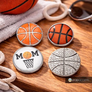 Snap Jewelry Basketball Ginger Charm, Orange Silver 18MM Sports Button for Bracelets Necklaces Keychains