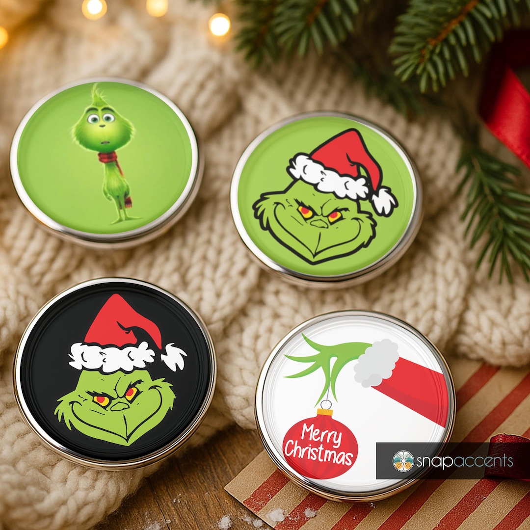 Grinch Snap Jewelry Charm - 18mm Interchangeable Christmas Button For Necklaces, Bracelets, Keychains, Made In USA
