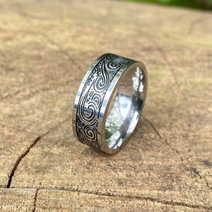 Bague en argent gravée Bague pour homme avec motif vague Bague vintage de style géométrique Bague pour homme image 2