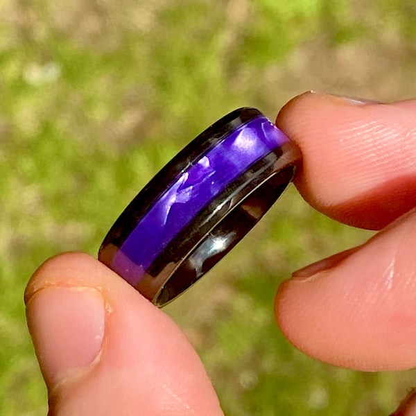 Black Abalone Ring - Purple Stone Band - Greek Stainless steel Ring - Titanium Galaxy ring