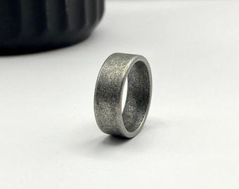 Mens Gun Metal Band - Vintage Stainless Steel Flat Ring - Matte Grey Band - Viking Style Ring - Metal Ring - Minimalistic Band Ring