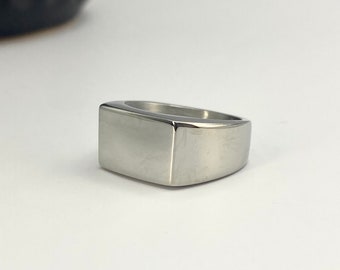 Silver Signet Ring - Mens Rectangle Pinky Signet ring - rings for men - unisex band ring - mens basic jewelry - Stainless Steel Square Ring