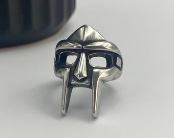 Zilveren MF DOOM Ring - Steel DR Doom Ring - Villain Mask Ring voor mannen - heren zilveren gladiatorring - rapper ring - kanye west - Rap Snitches