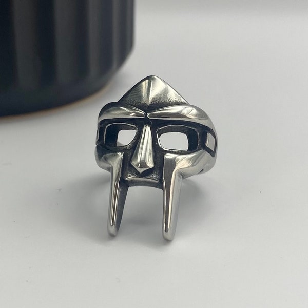 Bague MF DOOM en argent - bague DR Doom en acier - bague masque de méchant pour homme - bague gladiateur en argent pour homme - bague rappeur - kanye west - vif d'or