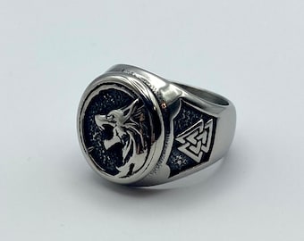 Wolf Signet Ring - RVS Ronde Signet Ring - RVS Ring - Viking Style Ring - Zilveren Dieren Wolf Ring