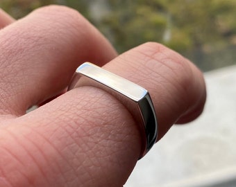 Minimal Signet Ring - Mens silver signet ring - Stainless Steel Signet - unisex band ring - mens jewelry rectangle - mens jewellery -