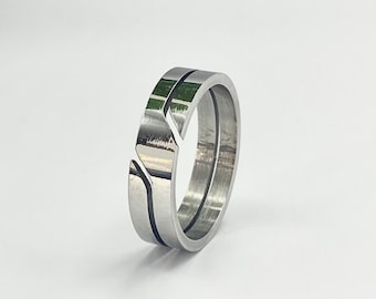 Heren zilveren geëtste ring - gewone bandring - standaard roestvrijstalen ring - randgesneden ring - platte bandring - minimalistische unisex-ring