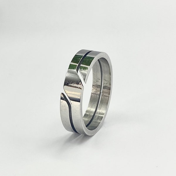 Heren zilveren geëtste ring - gewone bandring - standaard roestvrijstalen ring - randgesneden ring - platte bandring - minimalistische unisex-ring