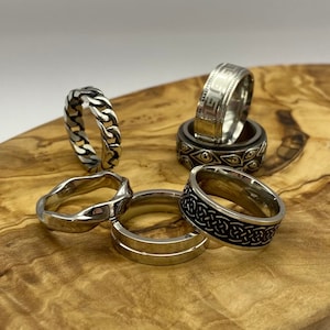 Mens Silver Rings - Stainless Steel Signet Rings - Rings for men - Greek Chain Ring - Spinner Eye Ring - Wave  Ring - Celtic Knot Ring