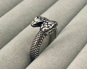 Double Headed Snake Ring - Stainless Steel Cobra Ring - Mens Silver Snake Band - Gun Metal Jewellery - Silver Jewellery