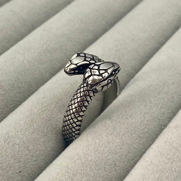 Double Headed Snake Ring - Stainless Steel Cobra Ring - Mens Silver Snake Band - Gun Metal Jewellery - Silver Jewellery