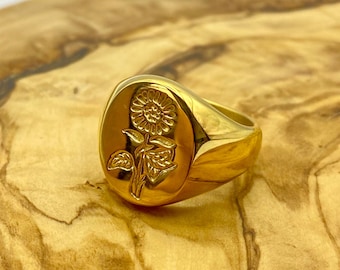 Gold Rose Siegelring - Unisex Siegelring Gold - Ringe für Männer - Unisex Siegelring - Herren Siegelring