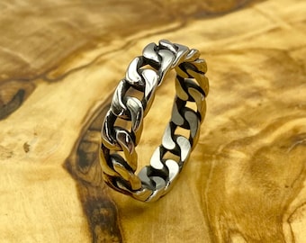 Silver Chain Ring - Silver Stainless Steel Twisted Chained Ring - Mens silver band - Chain Band Ring