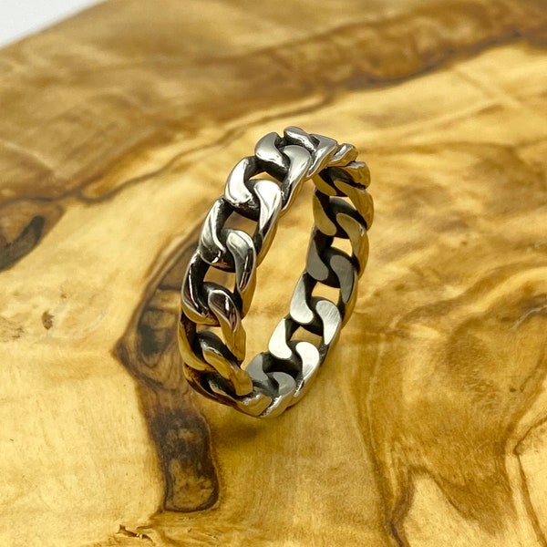 Silver Chain Ring - Silver Stainless Steel Twisted Chained Ring - Mens silver band - Chain Band Ring