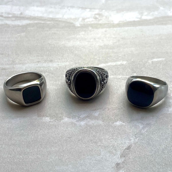 Black Onyx Signet Ring - Signet Ring For Men - Black Gem Stone Ring - Onyx Signet Ring - silver stainless steel ring