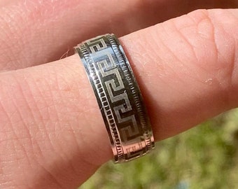 Stainless Steel Greek Band Ring - Silver Aztec Geometric Pattern Jewellery - Ring - Unisex Stainless Steel Ring - Pattern Ring
