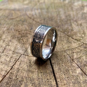 Bague en argent gravée Bague pour homme avec motif vague Bague vintage de style géométrique Bague pour homme image 4