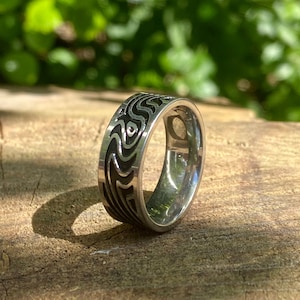 Silver Retro Swirl Ring - Hippie Y2k jewellery - Boho Band - wave ring - Stainless Steel Ring - Mens Jewelry