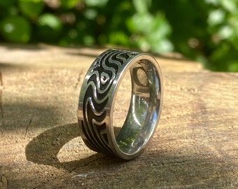 Silver Retro Swirl Ring - Hippie Y2k jewellery - Boho Band - wave ring - Stainless Steel Ring - Mens Jewelry