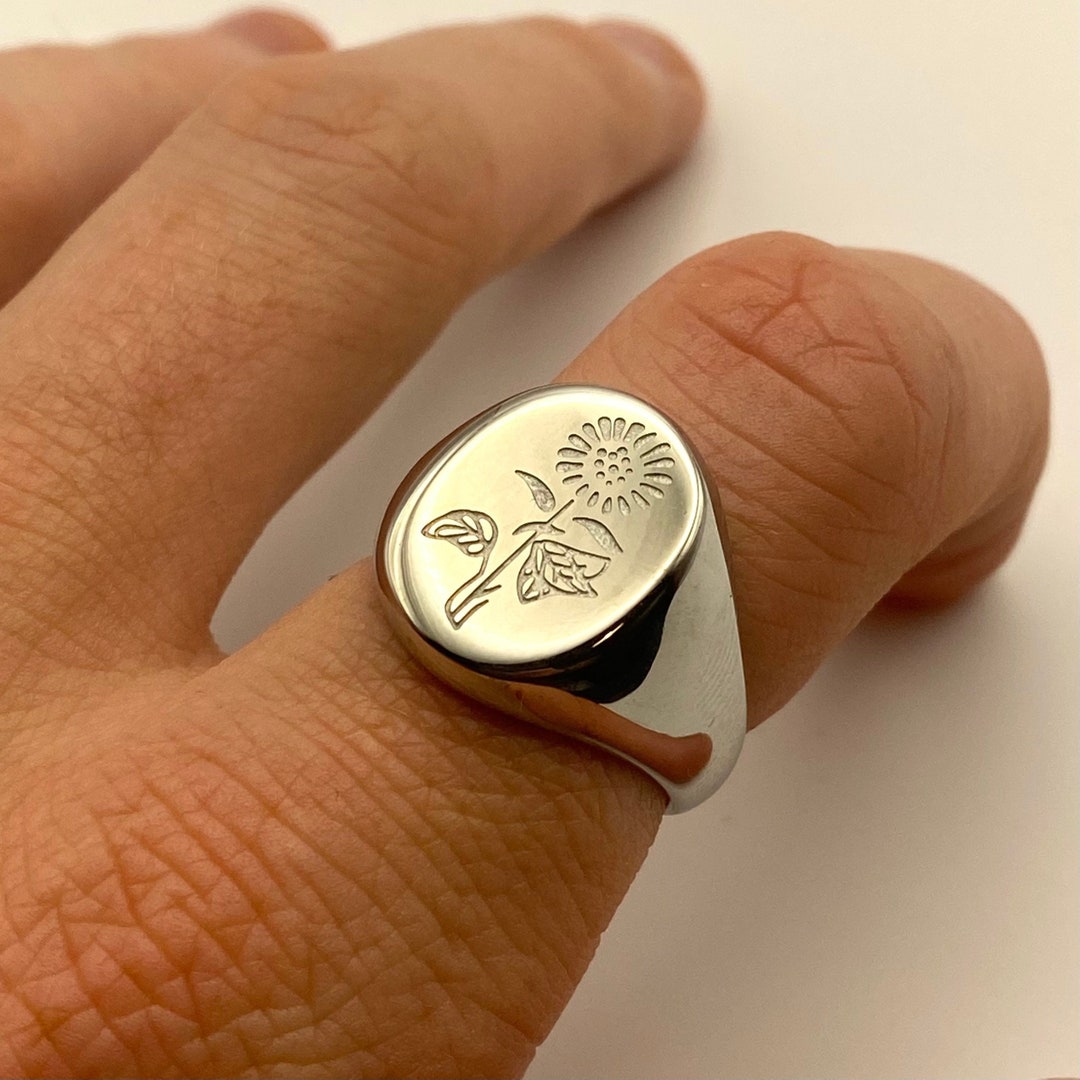 Silver Rose Ring Mens Silver Engraved Ring Rings for Men