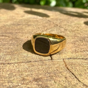 18K Gold Plated Onyx Ring - Mens gold and black square signet ring - rings for men - unisex band ring - mens jewelry - mens jewellery