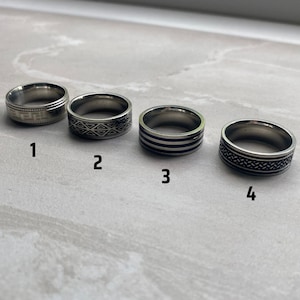Mens Silver Rings Stainless Steel Signet Rings Rings for men Set of rings Silver Streetwear Jewellery Unisex Rings Abalone Shell zdjęcie 3