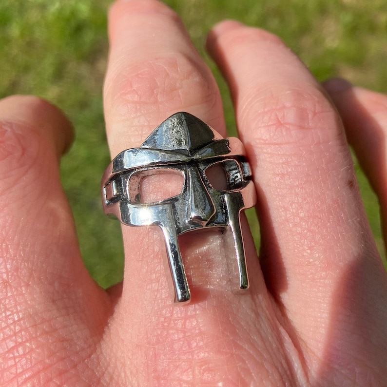 MF DOOM Stainless Steel Ring Silver DR Doom Ring Villain Mask Ring for men mens silver gladiator ring rapper ring kanye west image 4