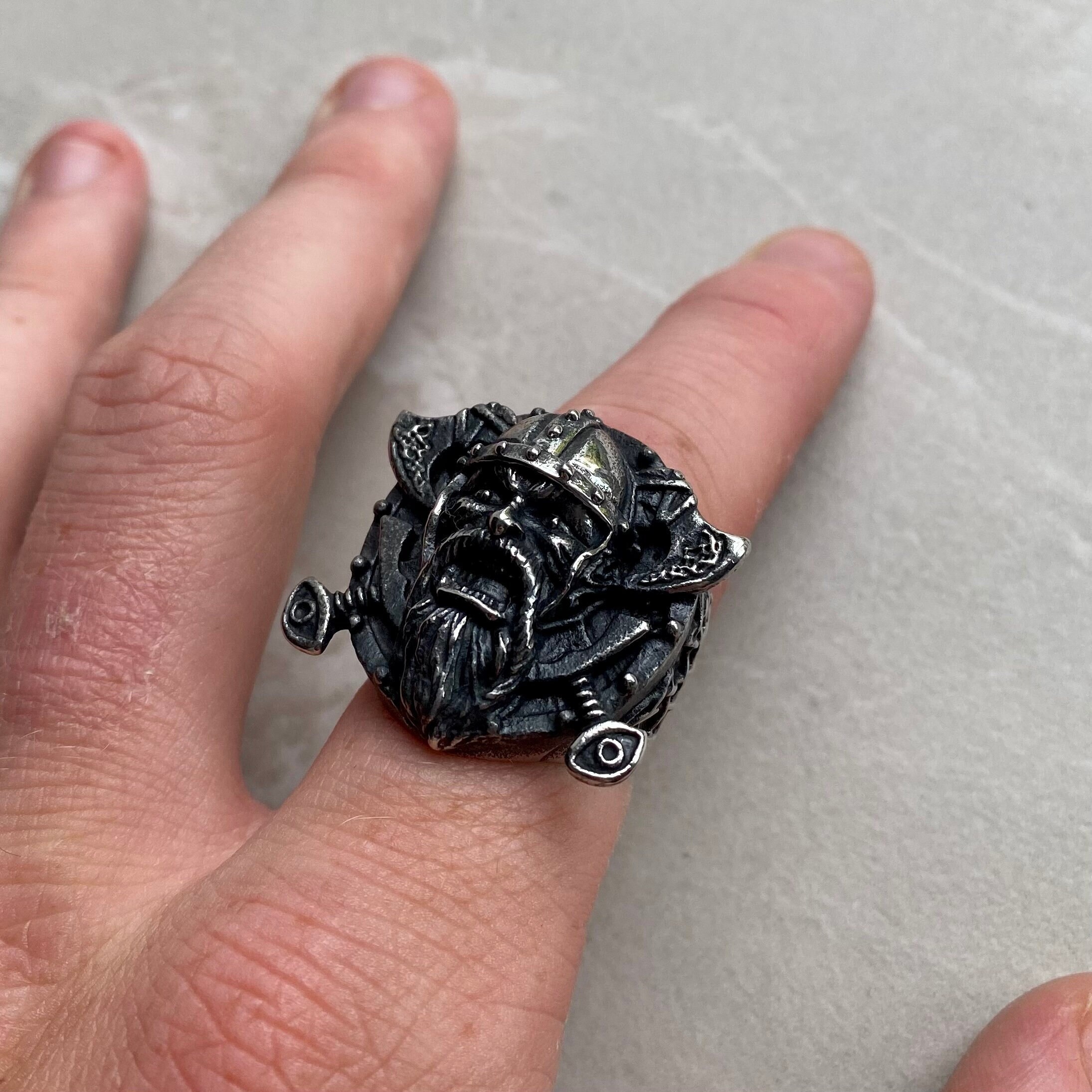 Mens Viking Ring Steel Viking Head Ring Stainless Steel Etsy