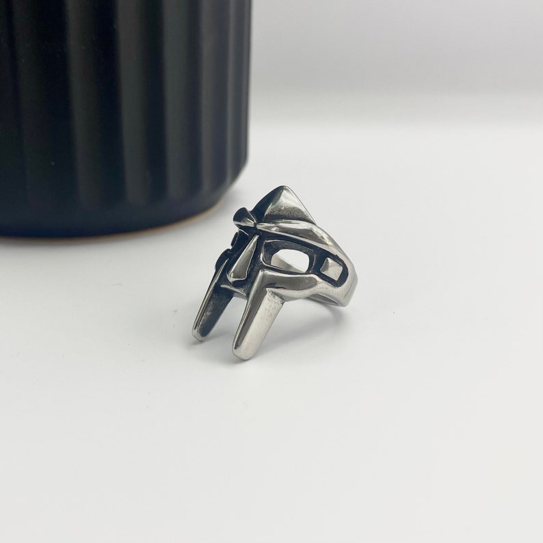 Silver MF DOOM Ring Steel DR Doom Ring Villain Mask Ring for men mens silver gladiator ring rapper ring kanye west Rap Snitches image 8