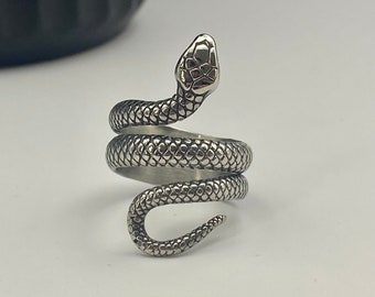 Twisted Snake Ring - Stainless Steel Cobra Ring - Mens Silver Snake Band - Gun Metal Jewellery - Silver Jewellery - Wrap around finger ring