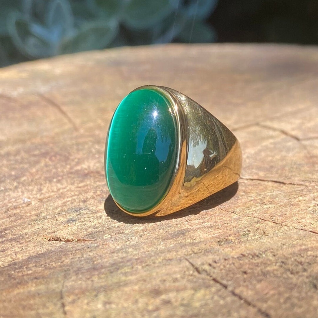 Men's 14K Gold Plated Ring - Emerald Cut Onyx & Crystal Accent, Sizes 8-13